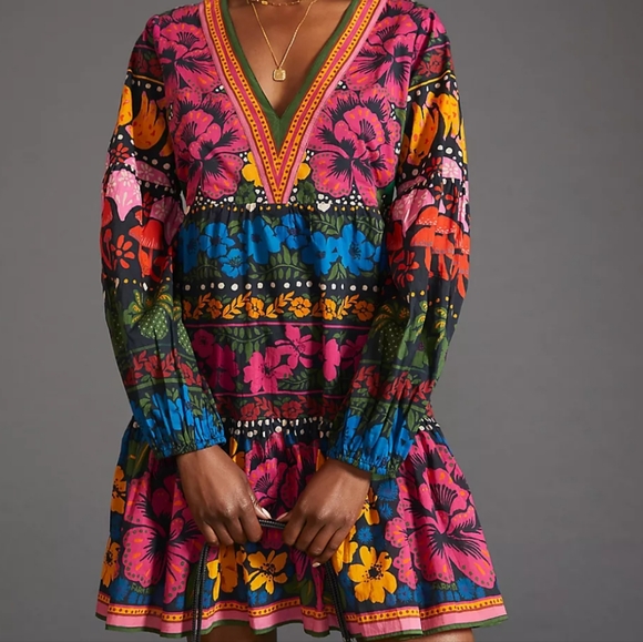FARM Rio Dresses & Skirts - Farm x Anthropologie V-Neck Puff-Sleeve Mini Dress.  NEVER WORN -NEW!  Size L